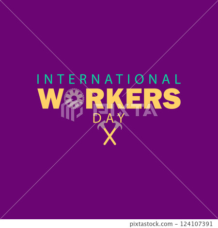 Vibrant International Workers' Day Logo with Gear and Hammers 124107391