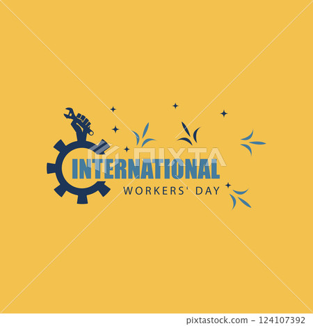 Workers' Day Emblem with Raised Fist and Gear 124107392
