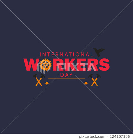 Bold Workers' Day Logo with Tools and Gear 124107396