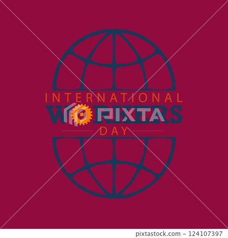 Global Workers' Day Logo with Gear and Globe 124107397