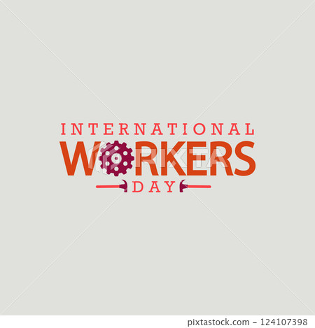 International Workers' Day Logo with Gear and Hammer Symbols 124107398