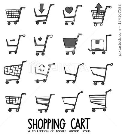 Shopping cart Doodle vector icon set. Drawing sketch illustration hand drawn line eps10 Shopping cart Doodle vector icon set. Drawing sketch illustration hand drawn line eps10 124107588