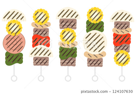 Vector illustration set of barbecue skewers with grill marks 124107630