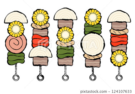 刷畫的燒烤串向量插圖集 刷畫的燒烤串向量插圖集 124107633