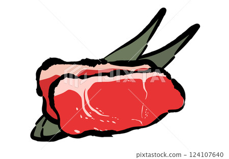 毛筆畫牛排肉向量插圖集毛筆畫日式風格 毛筆畫牛排肉向量插圖集毛筆畫日式風格 124107640