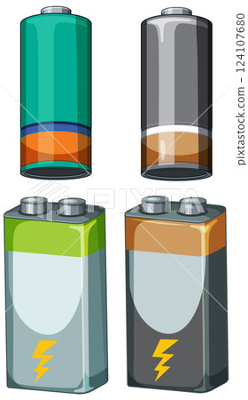 Vector Illustration of Batteries in Various States Vector Illustration of Batteries in Various States 124107680