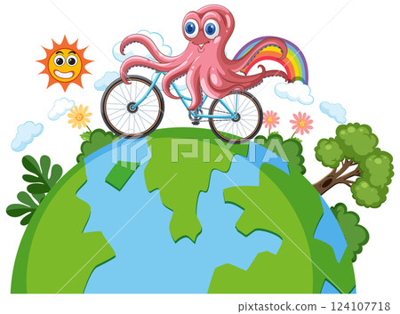 Octopus Riding Bicycle on Earth 124107718