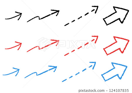 Simple hand-drawn arrow set in three colors 124107835