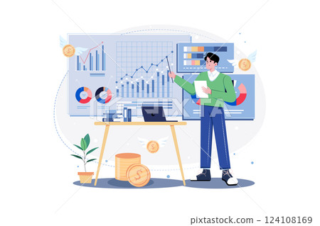 Financial Analyst analyzing market trends. 124108169