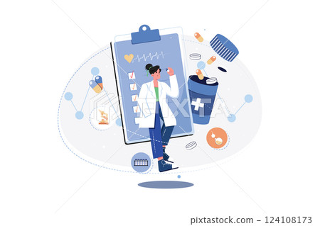 Medical Researcher studying patient data. Medical Researcher studying patient data. 124108173