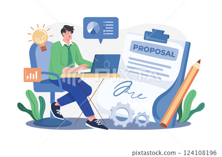 Proposal Writer Illustration concept. A flat illustration isolated on white background 124108196