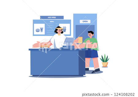 Fast Food Worker Illustration concept. A flat illustration isolated on white background Fast Food Worker Illustration concept. A flat illustration isolated on white background 124108202
