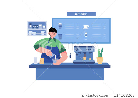 Barista Illustration concept. A flat illustration isolated on white background Barista Illustration concept. A flat illustration isolated on white background 124108203