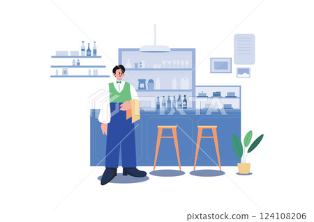 Wait Staff Manager Illustration concept. A flat illustration isolated on white background Wait Staff Manager Illustration concept. A flat illustration isolated on white background 124108206