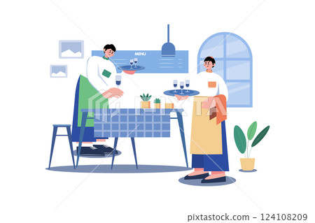 Waiter Illustration concept. A flat illustration isolated on white background 124108209