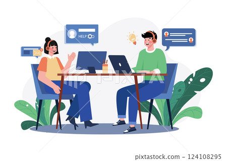 Customer Service flat illustration concept on white background 124108295