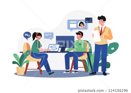Customer Service flat illustration concept on white background 124108296