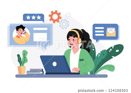 Customer Service flat illustration concept on white background Customer Service flat illustration concept on white background 124108303