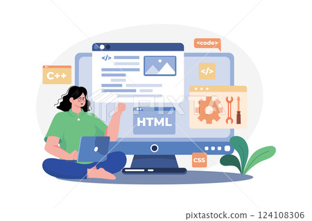 Web Developer Illustration concept. A flat illustration isolated on white background Web Developer Illustration concept. A flat illustration isolated on white background 124108306