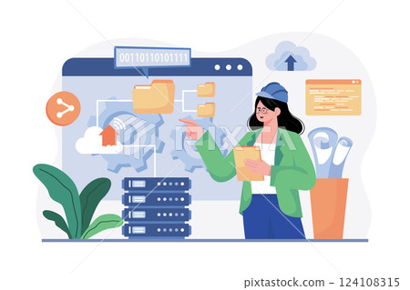 Cloud Architect Illustration concept. A flat illustration isolated on white background 124108315