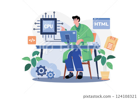 Computer Scientist Illustration concept. A flat illustration isolated on white background 124108321