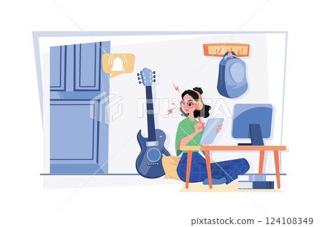 Work From Home Distraction Illustration concept. A flat illustration isolated on white background 124108349