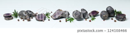 Concept of unusual vegetable - purple potato vegetable Concept of unusual vegetable - purple potato vegetable 124108466
