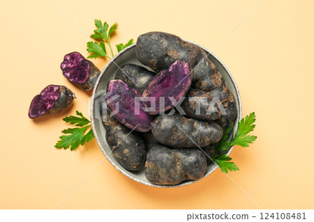 Concept of unusual vegetable - purple potato vegetable Concept of unusual vegetable - purple potato vegetable 124108481