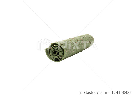 PNG, One green roll of fruit pastille with seeds, isolated on white background PNG, One green roll of fruit pastille with seeds, isolated on white background 124108485