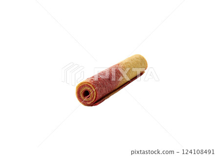 PNG, One colored roll of fruit pastille, isolated on white background PNG, One colored roll of fruit pastille, isolated on white background 124108491