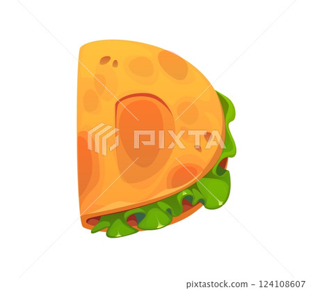 Cartoon Mexican font taco letter D. Cinco de Mayo festival English typeset element. Mexico fiesta fast food meal vector ABC alphabet symbol or Mexican snack latin font letter 124108607