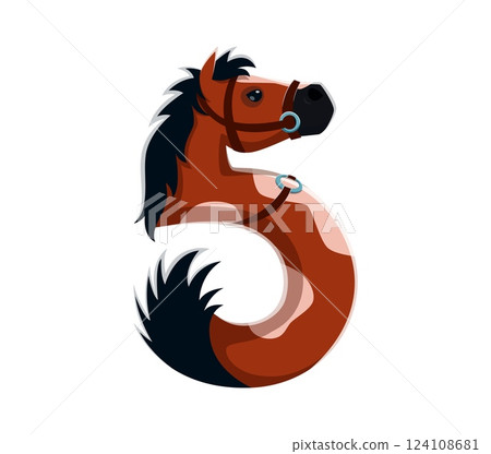 Cartoon farm font type of horse animal in number, vector funny typeface for kids. Farm font number 5 or Five in shape of horse for farmer agriculture and cattle farm cartoon typeface numeral alphabet Cartoon farm font type of horse animal in number, vector funny typeface for kids. Farm font number 5 or Five in shape of horse for farmer agriculture and cattle farm cartoon typeface numeral alphabet 124108681