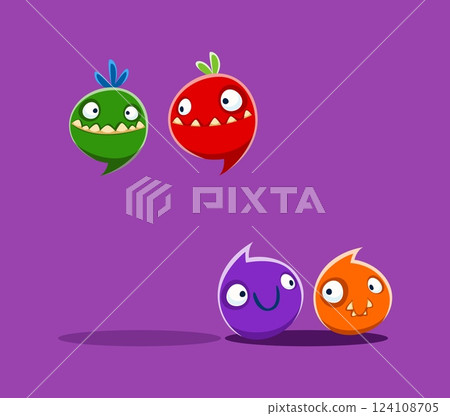 Halloween font punctuation quotation mark cute monster character. Fantasy beast font punctuation sign, alien monster personage vector typeset special symbol or spooky creature ABC alphabet element Halloween font punctuation quotation mark cute monster character. Fantasy beast font punctuation sign, alien monster personage vector typeset special symbol or spooky creature ABC alphabet element 124108705