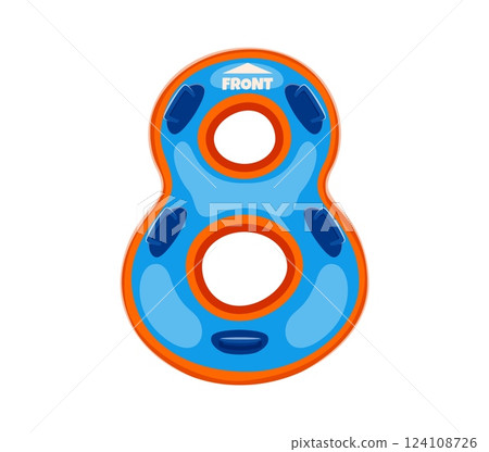 Summer travel font or beach holiday type and typeface, vector cartoon number 8. Water sled or pool float tube in shape of number eight for summer vacations and sea holidays font or typeface numerals Summer travel font or beach holiday type and typeface, vector cartoon number 8. Water sled or pool float tube in shape of number eight for summer vacations and sea holidays font or typeface numerals 124108726