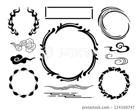 一組帶有自然圖像的黑色日式框架 124108747