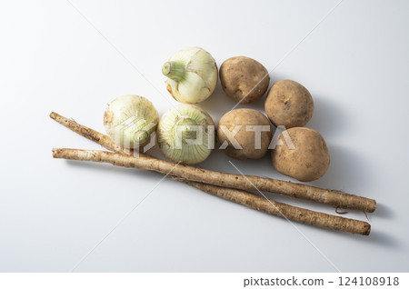 New onions, new potatoes, and new burdock New onions, new potatoes, and new burdock 124108918