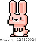 Cartoon pixel pink rabbit character. 124109024