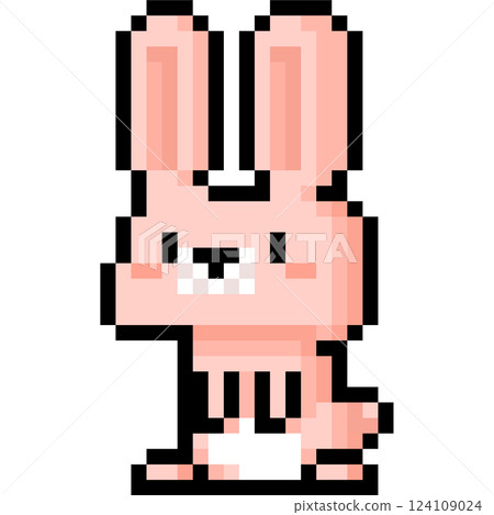 Cartoon pixel pink rabbit character. Cartoon pixel pink rabbit character. 124109024