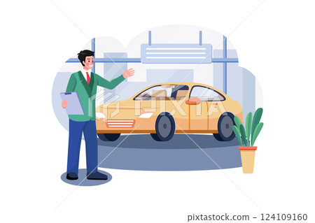 Car Showroom Manager Dealing With Car 124109160