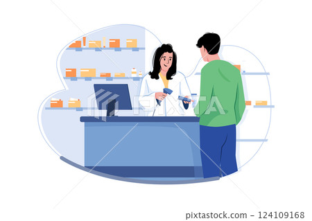 Man Buying Medicine At A Pharmacy Shop 124109168