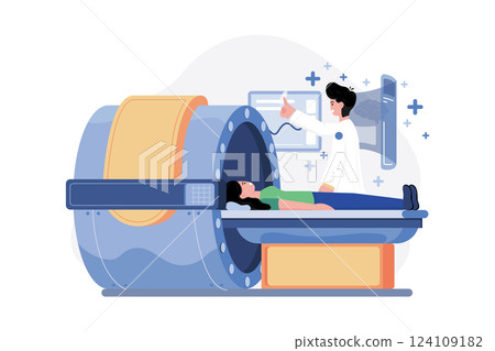 Doctor Checking Patient Health Using MRI Machine 124109182