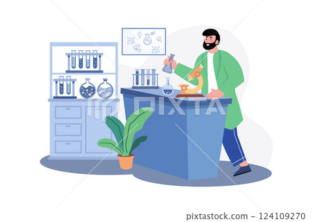 Doctor Doing Laboratory Research Illustration concept. A flat illustration isolated on white background 124109270