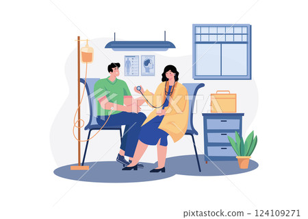 Doctor Examines The Patient Illustration concept. A flat illustration isolated on white background Doctor Examines The Patient Illustration concept. A flat illustration isolated on white background 124109271