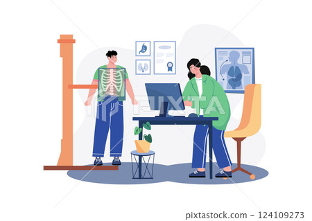 Doctor Examining Patient's X-Ray Illustration concept. A flat illustration isolated on white background 124109273