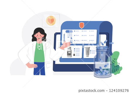 Female Doctor Explaining Medication Illustration concept. A flat illustration isolated on white background 124109276