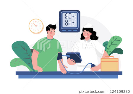 Nurse Checking Blood Pressure Illustration concept. A flat illustration isolated on white background 124109280