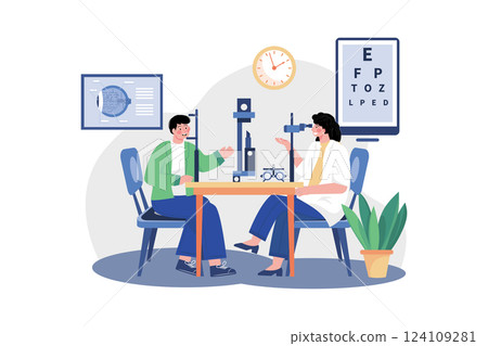 Female Ophthalmologist Checking Patients' Eyesight 124109281