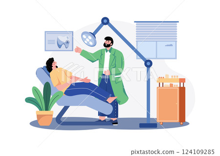 Dentist Examining A Patient Illustration concept. A flat illustration isolated on white background 124109285