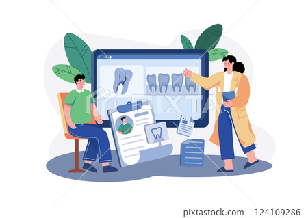 Dentist Examining Patients X-Ray Illustration concept. A flat illustration isolated on white background 124109286