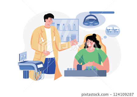Girl Getting Dental Treatment Illustration concept. A flat illustration isolated on white background 124109287
